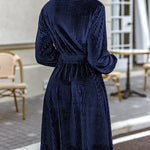 Nadorine Velvet Dress V-Neck Long Sleeve Stretch Mini Dress