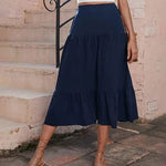 Women's Boho Elastic High Waist Ruffle A Line Swing Beach Long Maxi Skirt with Pockets - Nadorine (Us Only)