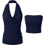 Nadorine Cowl Neck Halter Top Sleeveless Backless Shirt