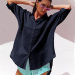 Nadorine 3/4 Sleeve Shirts Button Down Beach Cover Up