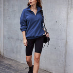Women's Long Sleeve Sweatshirt Lapel Half Zip Pullover Drop Shoulder Fleece Pullover Tops S-3XL - Nadorine (Us Only)