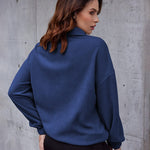 Women's Long Sleeve Sweatshirt Lapel Half Zip Pullover Drop Shoulder Fleece Pullover Tops S-3XL - Nadorine (Us Only)