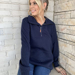 Womens Quilted Sweatshirts Quarter Zip Pullovers Lightweight Long Sleeve Stand Collar Tops with Kangaroo Pocket - Nadorine (Us Only)