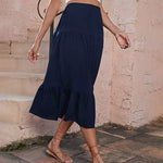 Women's Boho Elastic High Waist Ruffle A Line Swing Beach Long Maxi Skirt with Pockets - Nadorine (Us Only)