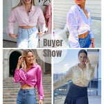 Zeagoo Women's V Neck Twist Hem Blouse Long Sleeve Crop Top Casual Button Shirts