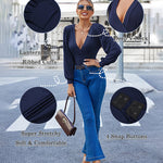 Women Sexy Bodysuits Long Sleeve V Neck Jumpsuits Tops Leotard Shirts - Nadorine (Us Only)