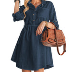 Linen Tunic Dress Shirts Boho Coverup Dresses with Belt - Nadorine (Us Only)