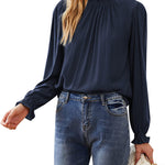 Women's Frill Mock Neck Blouse Long Sleeve Ruffle Shirt Top Elegant Office Tops S-XXL - Nadorine (Us Only)