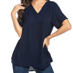 Women's Casual Tunic Summer Short Sleeve Chiffon Top Loose V Neck Dressy Office Work Shirt Blouse - Nadorine (Us Only)