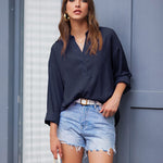 Womens Blouses Dressy Casual Long Sleeve Henley V-Neck Button Up Drop Shoulder Blouse Shirt Tops Relaxed Fit S-XXL - Nadorine (Us Only)