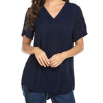 Women's Casual Tunic Summer Short Sleeve Chiffon Top Loose V Neck Dressy Office Work Shirt Blouse - Nadorine (Us Only)