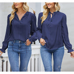 Women's Frill Mock Neck Blouse Long Sleeve Ruffle Shirt Top Elegant Office Tops S-XXL - Nadorine (Us Only)