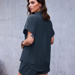 Women's 2 Piece Casual Tracksuit Outfit Sets Cotton Linen Short Sleeve Button Down Shirt and Loose Casual Shorts Set - Nadorine (Us Only)