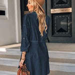 Linen Tunic Dress Shirts Boho Coverup Dresses with Belt - Nadorine (Us Only)