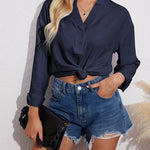 Womens Blouses Dressy Casual Long Sleeve Henley V-Neck Button Up Drop Shoulder Blouse Shirt Tops Relaxed Fit S-XXL - Nadorine (Us Only)