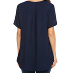 Women's Casual Tunic Summer Short Sleeve Chiffon Top Loose V Neck Dressy Office Work Shirt Blouse - Nadorine (Us Only)