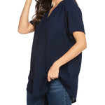 Women's Casual Tunic Summer Short Sleeve Chiffon Top Loose V Neck Dressy Office Work Shirt Blouse - Nadorine (Us Only)