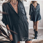 Linen Tunic Dress Shirts Boho Coverup Dresses with Belt - Nadorine (Us Only)