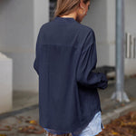 Womens Blouses Dressy Casual Long Sleeve Henley V-Neck Button Up Drop Shoulder Blouse Shirt Tops Relaxed Fit S-XXL - Nadorine (Us Only)