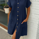 Savannah | Linen Blend Midi Shirt Dress