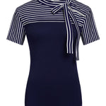 Nadorine Women's Casual Tie Neck Tunic Blouse Tops