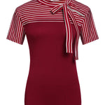 Nadorine Women's Casual Tie Neck Tunic Blouse Tops