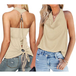 Nadorine Cowl Neck Halter Top Sleeveless Backless Shirt