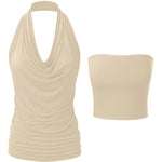 Nadorine Cowl Neck Halter Top Sleeveless Backless Shirt