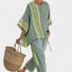 Sienna Rafferty | Linen Contrast Trim Two-Piece Set For Women