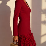 Rosalie – Fitted Dress with Embossed Floral Hem