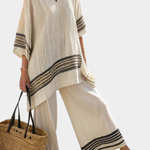 Mariella | Elegant black striped linen top and flowy pants