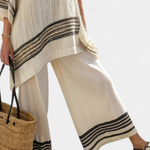 Mariella | Elegant black striped linen top and flowy pants