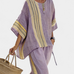 Sienna Rafferty | Linen Contrast Trim Two-Piece Set For Women