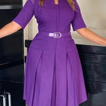 Elegant Office Wear A-Line Flowy Pleated Dress