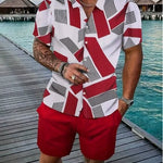 KZZ Men's Geometric Print Shirt & Shorts Two-piece Set