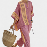 Sienna Rafferty | Linen Contrast Trim Two-Piece Set For Women