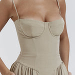 Spaghetti Strap A-line Midi Dress Sleeveless Low-Cut Corset Cami Dresses with Pockets