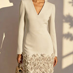 Rosalie – Fitted Dress with Embossed Floral Hem