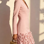 Rosalie – Fitted Dress with Embossed Floral Hem