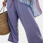 Carlotta | Elegant lavender and sky blue top with linen trousers