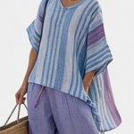 Carlotta | Elegant lavender and sky blue top with linen trousers