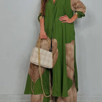 Women's V-neck Patchwork Top and Pants Casual Set