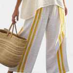 Anselor | Elegant Yellow Striped Linen Top & Wide-Leg Pants
