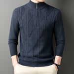 KZZ Men's solid color quarter-zip stand collar knit long-sleeved top