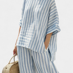 Matilda Young | Striped Linen Top & Wide Leg Pants Set For Women