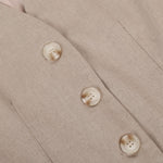 Classic V-neck Pleated Cotton and Linen Wide-leg Pants Suit