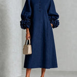 Theodosia Rosette-Cuff Button Midi Dress