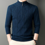 KZZ Men's solid color quarter-zip stand collar knit long-sleeved top