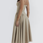 Spaghetti Strap A-line Midi Dress Sleeveless Low-Cut Corset Cami Dresses with Pockets