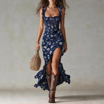 Zara™ | Bohemian Floral Maxi Dress with Ruched Side Slit